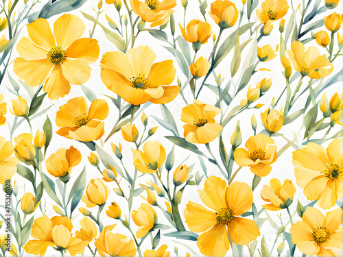 watercolor-minimalist-yellow-floral-pattern-on-a-white-background-sharp-focus-intricate-details-high