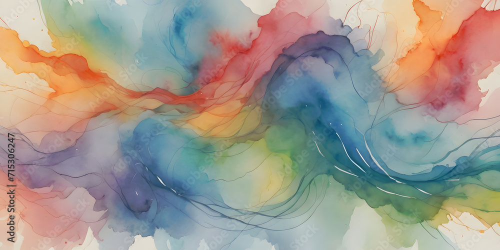 Colorful Watercolor Splash with Grunge Texture and Artistic Smoke on Vintage Paper Background