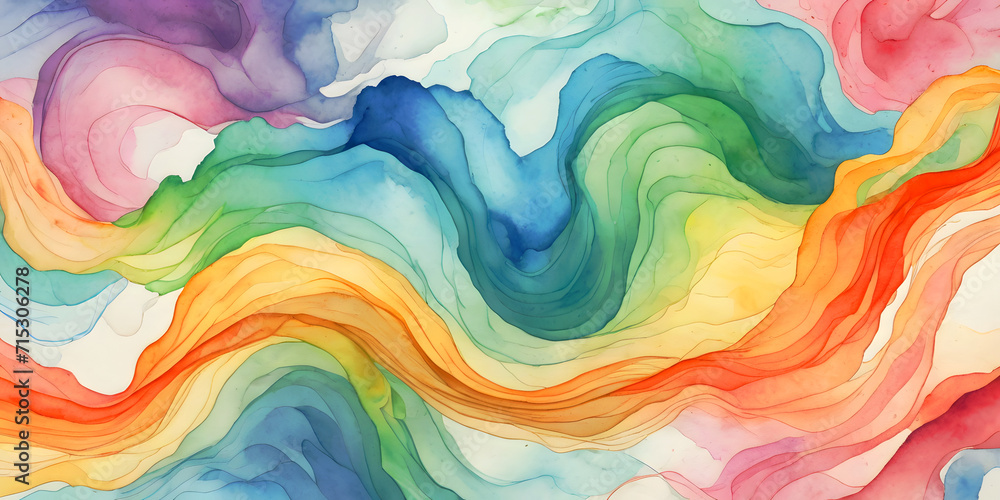 Fototapeta premium Vibrant Watercolor Pattern with Geometric Elements and Rainbow Hues, Ideal for Colorful Fabric and Wallpaper Designs