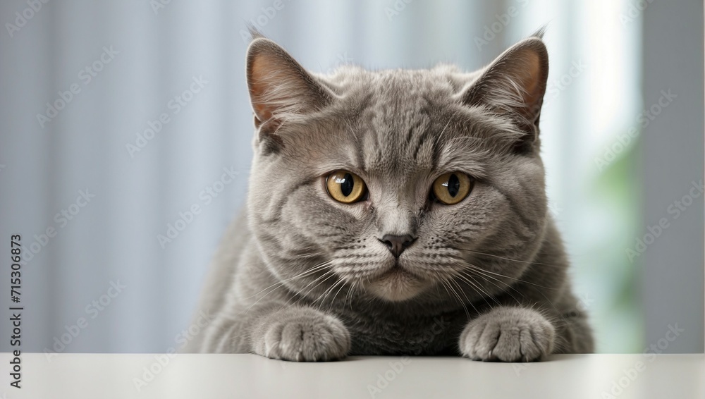A gray cat with soft fur sits calmly, looking composed and relaxed A gray cat with soft fur sits calmly, looking composed and relaxed