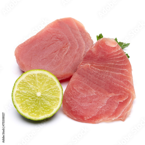 Fresh tuna Fish steak isolated on a white background