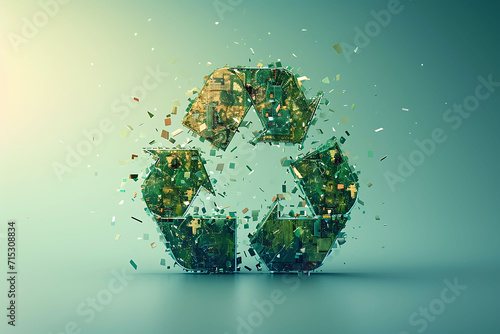  A Futuristic Emblem for Combatting Electronic Mobile Waste - Melding Modern Design with Eco-conscious Responsibility, Recycling waste, Recycle, Protect environment.