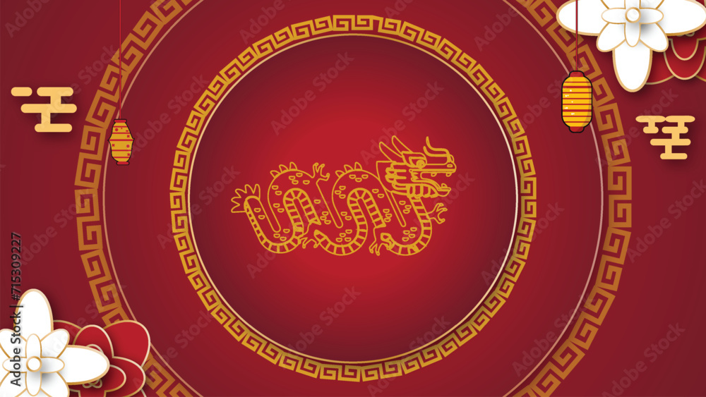 Chinese New Year 2024 with a modern art design style with red and gold Chinese decorations, suitable for posters, banners or social media posts for lunar new year celebrations. Chinese New Year 2024 with a modern art design style with red and gold Chinese decorations, suitable for posters, banners or social media posts for lunar new year celebrations.