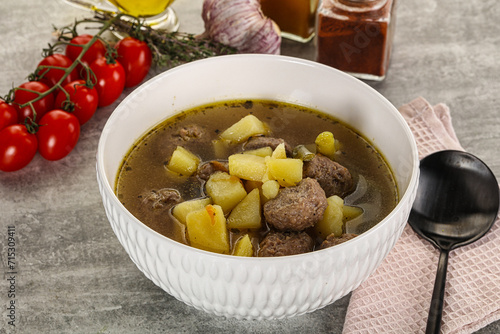 Soup with meatball and potato