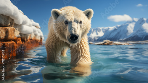 Close Up At A Polar Bear Walking On The Ice Norway Europe, Climate Change