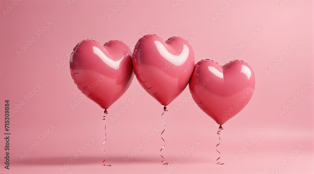 3D rendering of love balloons and pink gifts with a podium in the middle, a pink background for Valentine's Day. 3D model
