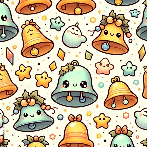 Chiming Characters: Illustrated Bells with Expressive Faces Pattern