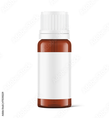 Brown glass bottle mockup for medical, eye or nasal drops isolated on white background. Vector illustration. Can be used to present medical and other needs. EPS10.