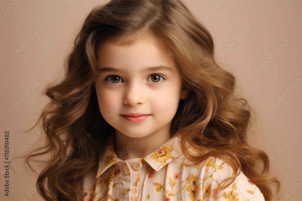 Portrait of a beautiful little girl with long curly hair on a beige background Portrait of a beautiful little girl with long curly hair on a beige background