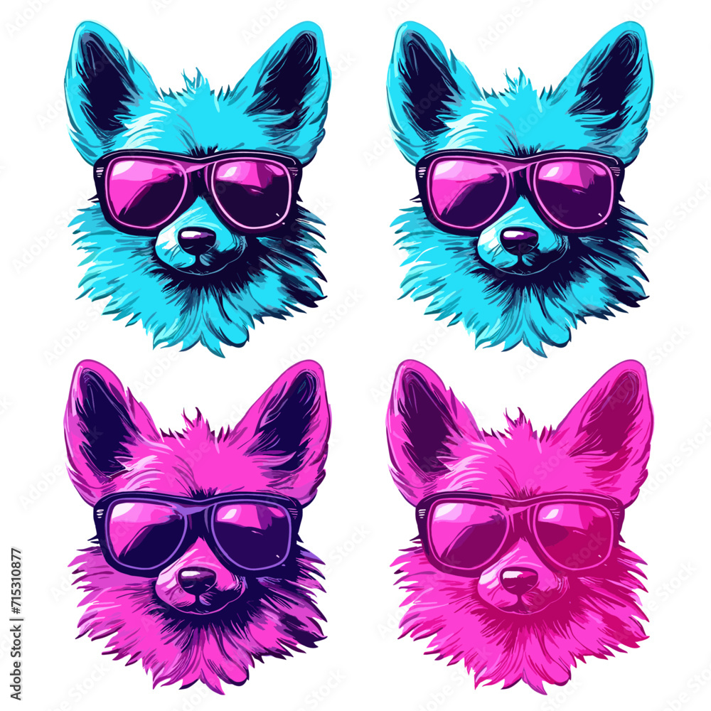 synthwave dog with glasses