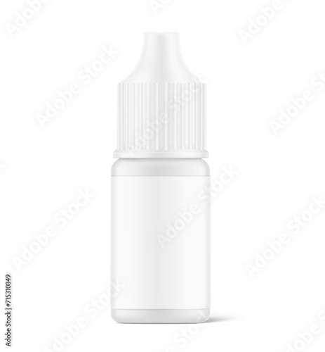 Bottle mockup for vape, eye or nasal drops isolated on white background. Vector illustration. Can be used to present cigarette liquid, medical and other needs. EPS10.