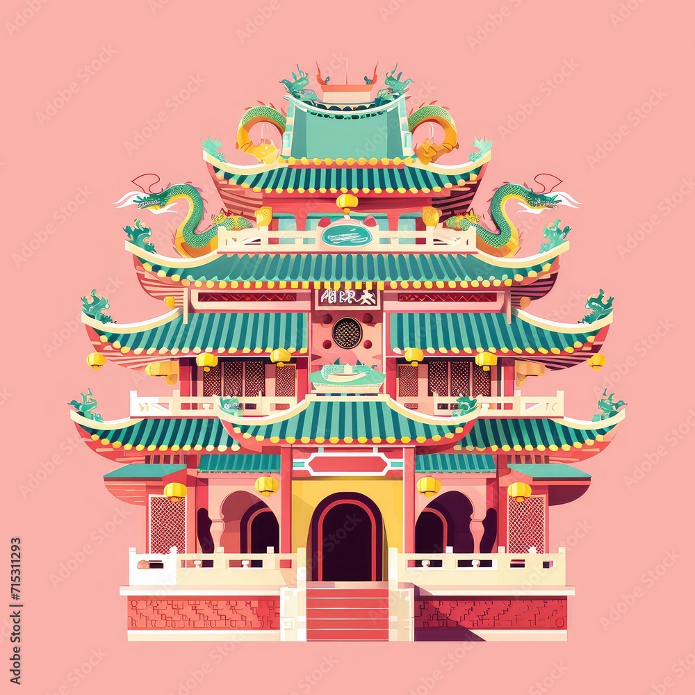 Fototapeta premium Vector Illustration of Chinese Architectural Style Building
