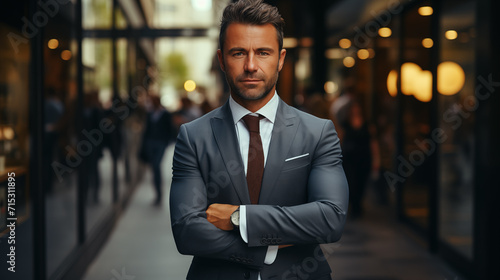 latin business man standing in office hall, portrait.