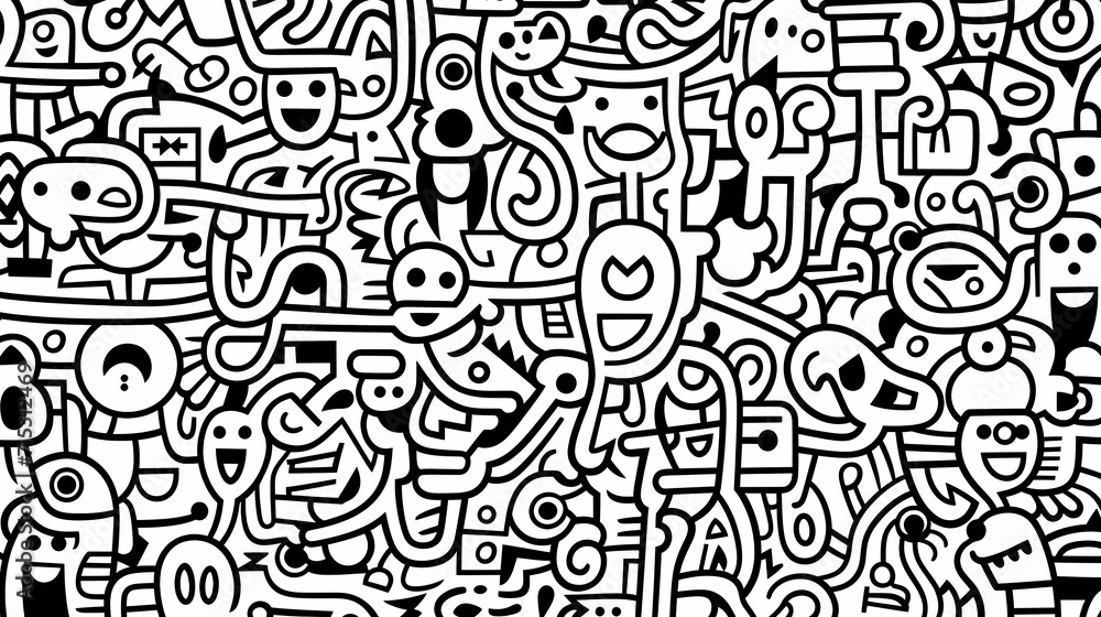Funny doodle seamless pattern, artistic background Funny doodle seamless pattern, artistic background