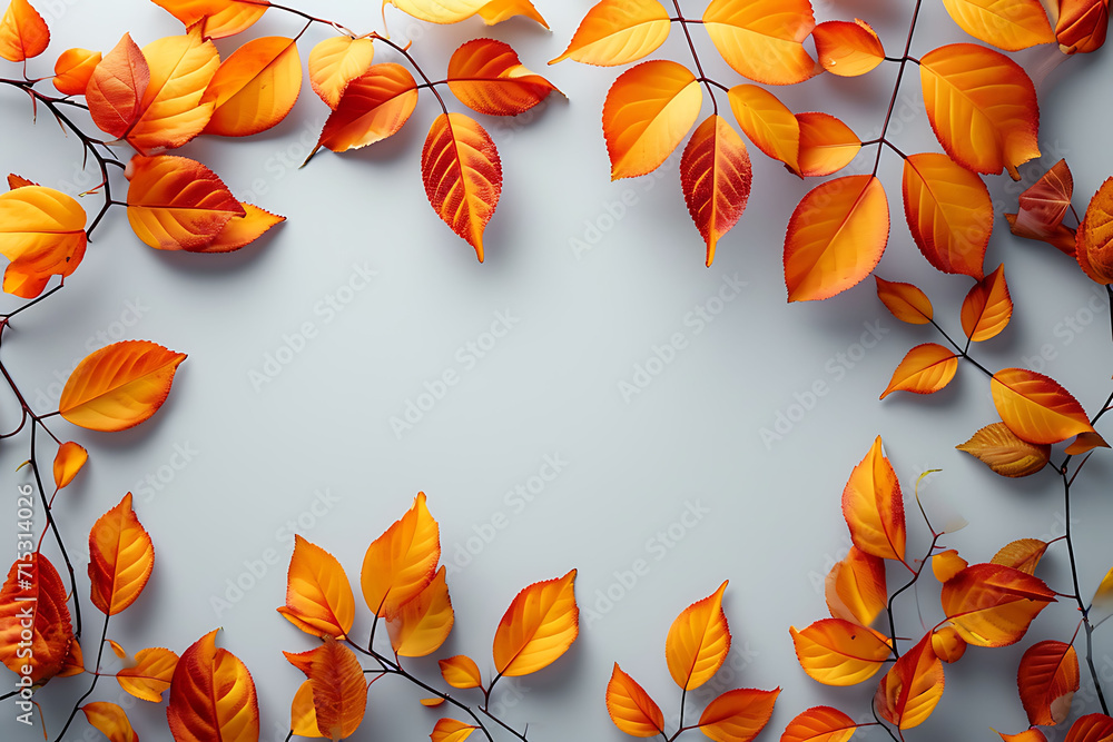 Real Orange and Yellow Leaves Form a Delicate Vine, Creating a Stunning Border Around the Central Copy Space, background, backdrop, wallpaper, frame