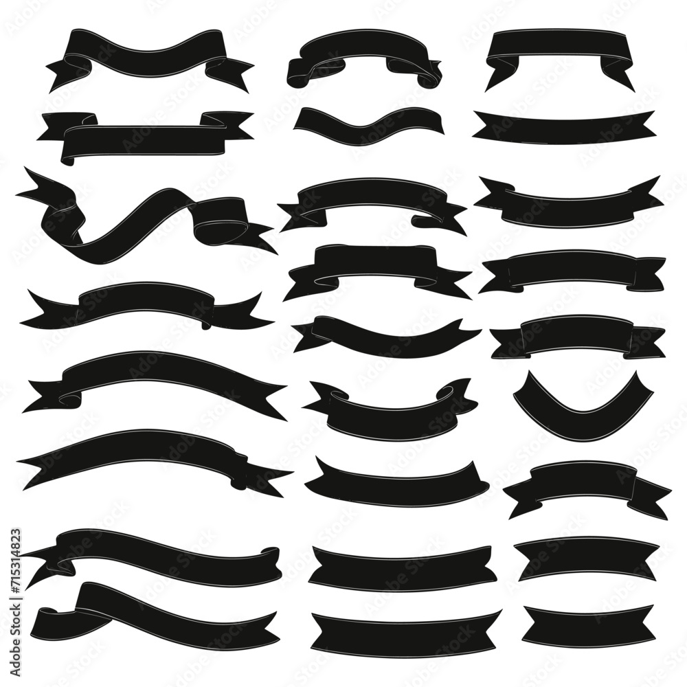 Banner ribbon set silhouette vector black shape Banner ribbon set silhouette vector black shape