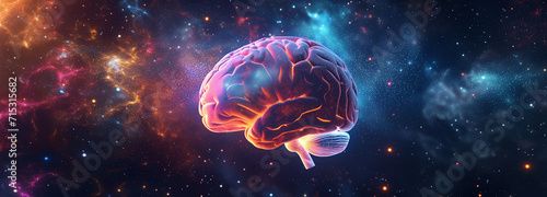 3D Brain in Space Illustration: Cognitive Science, Educational Psychology, and Cognitive Neuroscience in Learning, Colorful Brain System, Neurogenesis, Pondering, Thinking Brain, Nuclear Medicine