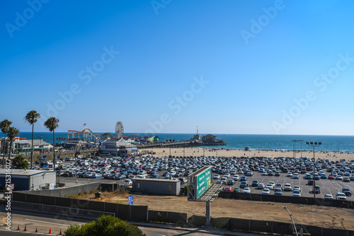 Santa Monica State Beach and Pier seen from Palisades Park on a Summer Day - Los Angeles, California