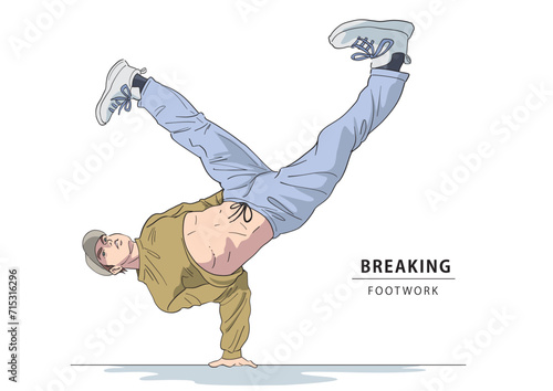 ブレイキン_cs2ブレイキンのポーズを決める男性イラスト4色 A