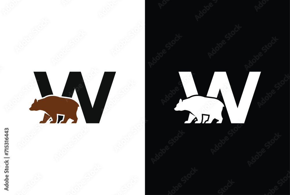 Initial W Bear logo. Bear Abstract W letter with bear logo design and ...