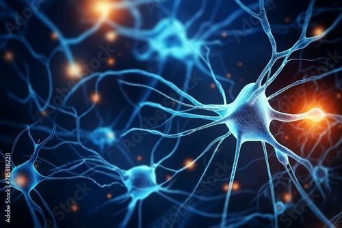 Representation of Alzheimer's: Amyloid plaques on a neuron. Generative AI photo