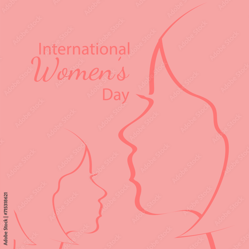 International Women's Day is celebrated every year on March 8. Greeting card Poster Design with woman silhouette. Vector illustration