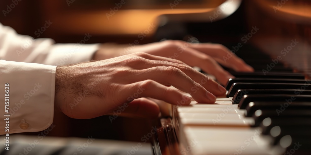 Obraz premium Close up of male hands playing the piano. Concept of music.