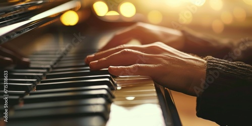 Close up of male hands playing the piano. Concept of music.