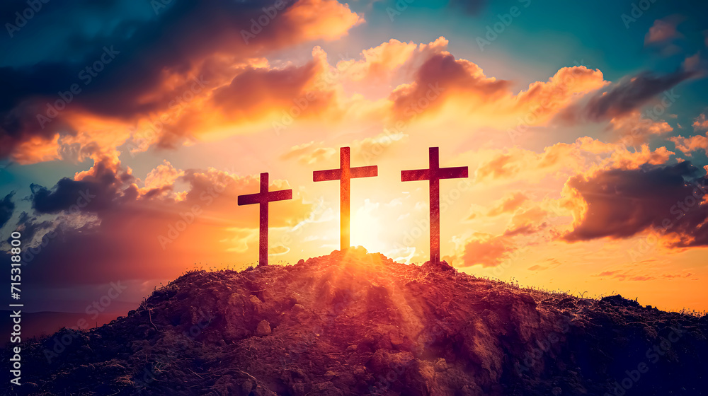 The three crosses of the crucifixion of Jesus. Easter week. The three crosses of the crucifixion of Jesus. Easter week.