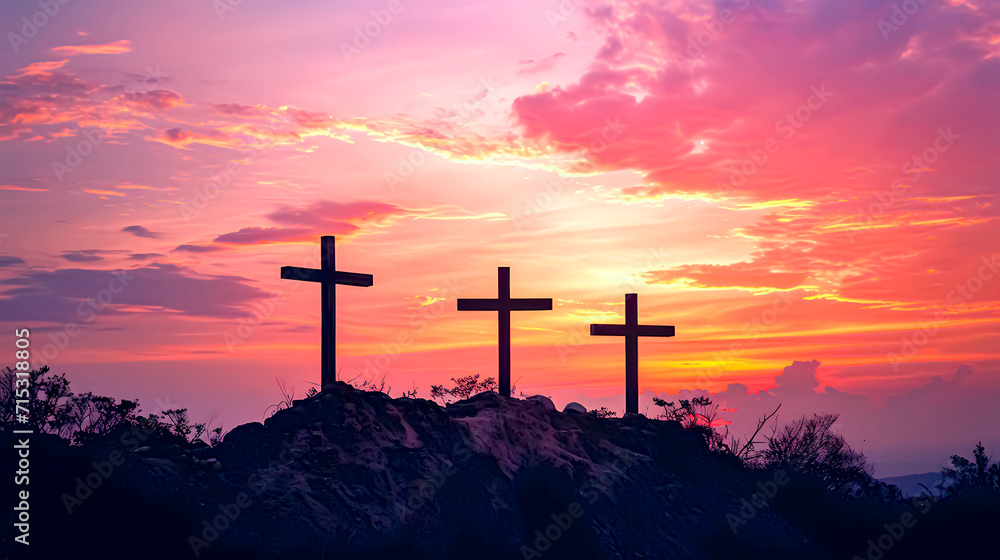 The three crosses of the crucifixion of Jesus. Easter week.