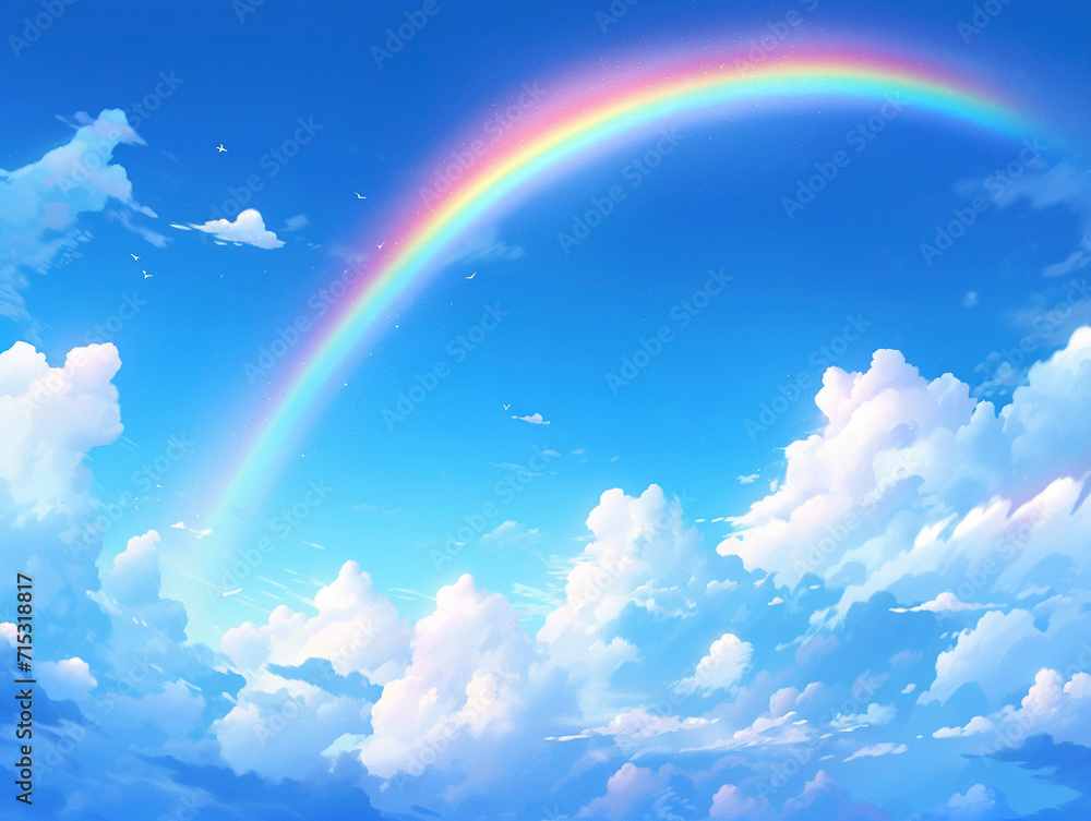 青い空にかかる虹の背景イラスト　Generative AI