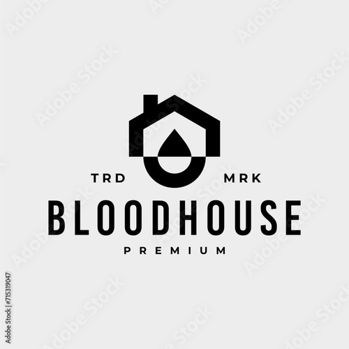 BLOOD HOUSE DROP DONATE CARE HIPSTER VINTAGE LOGO VECTOR ICON ILLUSTRATION
