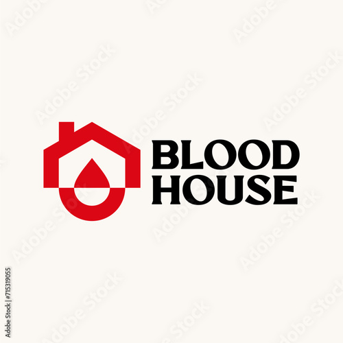 BLOOD HOUSE DROP DONATE CARE MEDICINE LOGO VECTOR ICON ILLUSTRATION