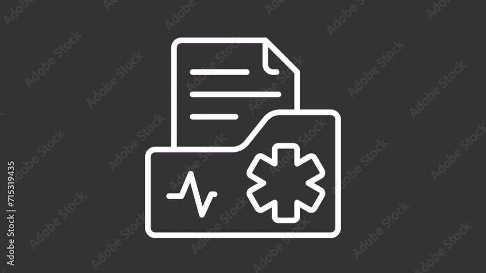 Animated health history white icon. Patient record line animation. Medical prescription. Official document. Black illustration on white background. HD video with alpha channel. Motion graphic Animated health history white icon. Patient record line animation. Medical prescription. Official document. Black illustration on white background. HD video with alpha channel. Motion graphic