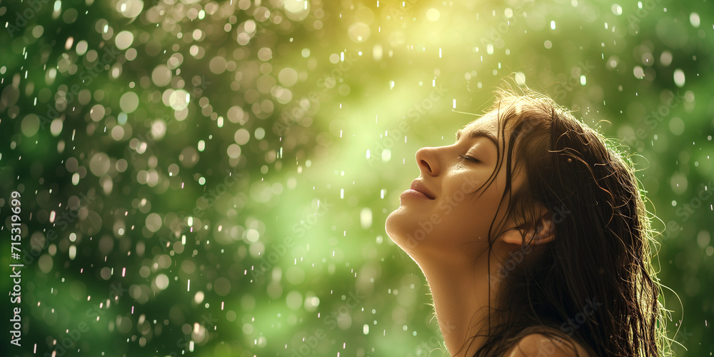 schöne Frau genießt eine Regendusche schöne Frau genießt eine Regendusche