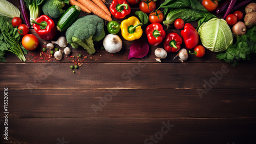 vegetables on wooden table.