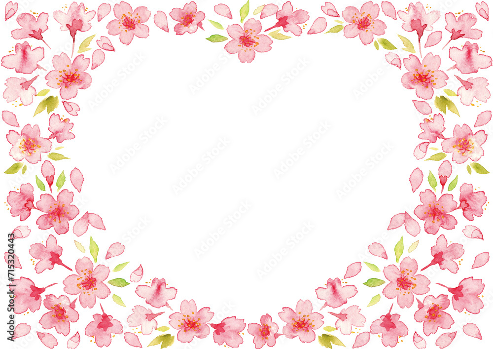 ハート型の桜の花の水彩イラスト