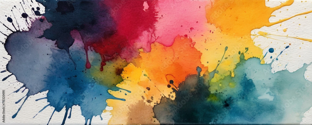 Paints of various colors spread and mix on a white background. Illustration in watercolor style.