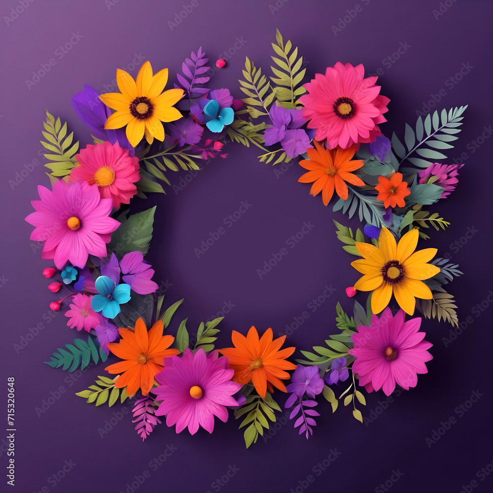 Frame floral decorations with a colorful flowers leaves for invitation