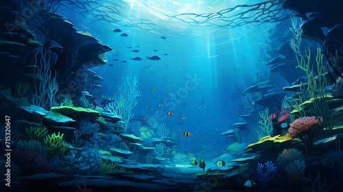 Fototapeta Naklejka Na Ścianę i Meble -  Underwater view with school fish  and the coral reef in ocean.