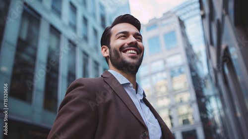 the smile of a businessman on a city street