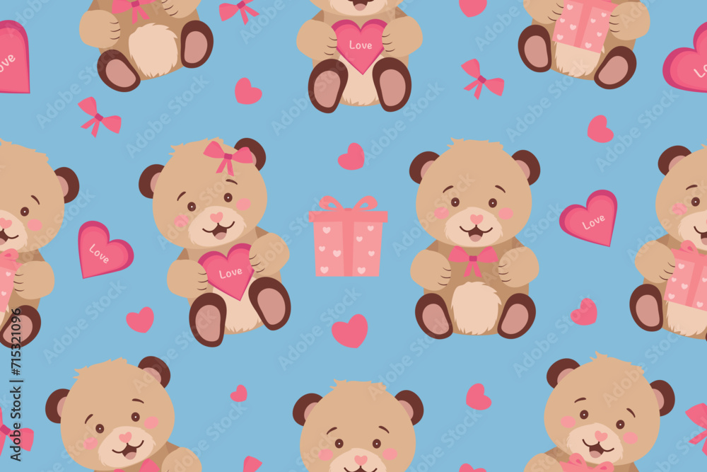 Seamless pattern with cute teddy bears. Wrapping paper, interior wallpaper, print, design template. Vector illustration. Vector 