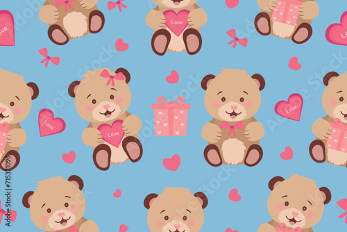 Seamless pattern with cute teddy bears. Wrapping paper, interior wallpaper, print, design template. Vector illustration. Vector 