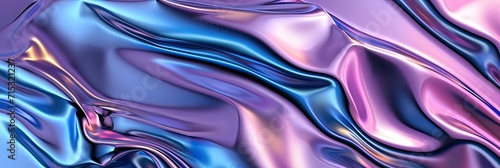 Iridescent chrome wavy gradient cloth fabric abstract background, ultraviolet holographic texture. photo