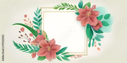 Frame floral decorations with a colorful flowers leaves for invitation © Sahnaj