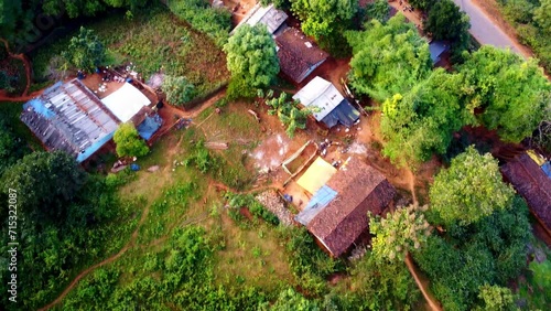 drone shot of a small indian village in rural India