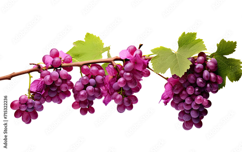 Fototapeta premium Display of Grapes Adorned with Clusters of Delicate Blossoms on a White or Clear Surface PNG Transparent Background.