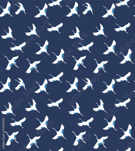 Japanese Crane Bird Fly Vector Seamless Pattern 