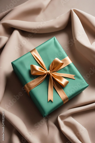 A gift elegantly wrapped in a solid color cloth