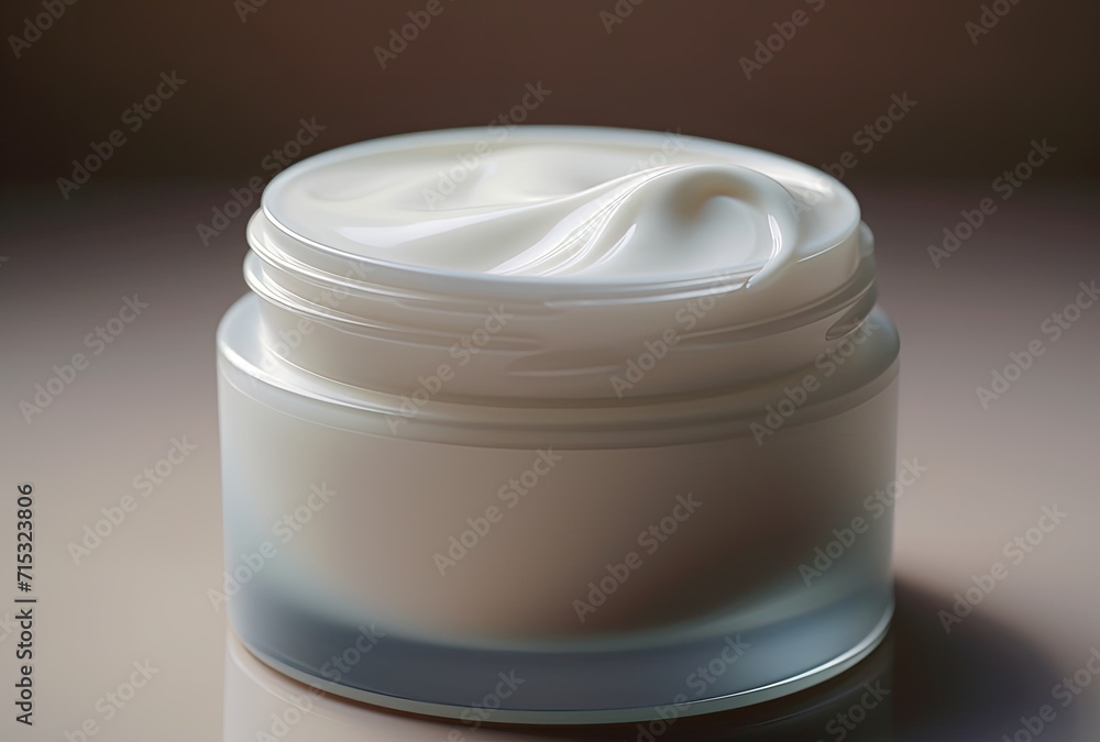 A cosmetic cream jar showcased against a textured background, leaving space for informative copy. A cosmetic cream jar showcased against a textured background, leaving space for informative copy.